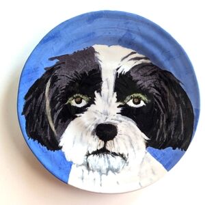 ANTHROPOLOGIE Carole Akins Sadie Ceramic Dog  Dessert Plate New